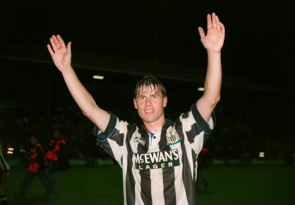 13 SEP 1994:  ROBERT LEE OF NEWCASTLE SALUTES THE CROWD AFTER SCORING A HAT TRICK DURING THE ROYAL ANTWERP FC V NEWCASTLE UTD, UEFA CUP FIRST ROUND...
