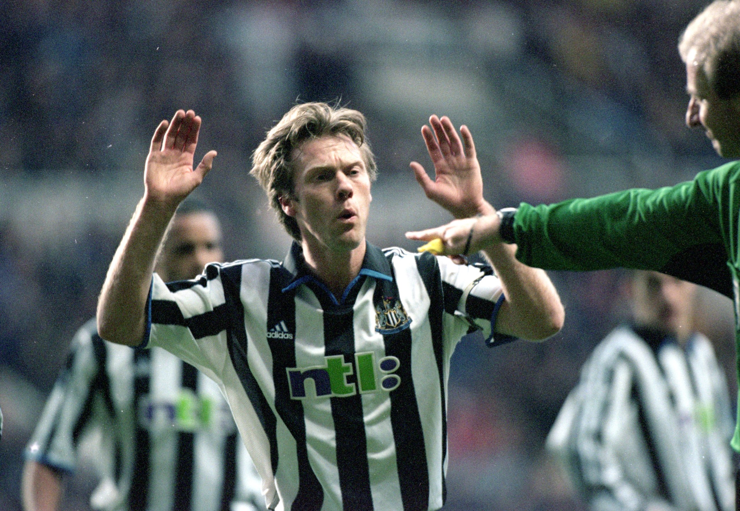 30 Dec 2000:  Warren Barton of Newcastle United appeals during the FA Carling Premiership match against Manchester United played at St James Park, ...