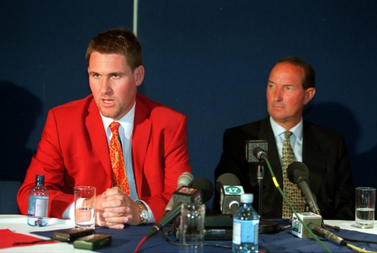 1 Aug 2000:  New Chairman of Crystal Palace Simon Jordan (left) and Alan Smith seen during a Press Conference held today at Selhurst Park. Crystal ...