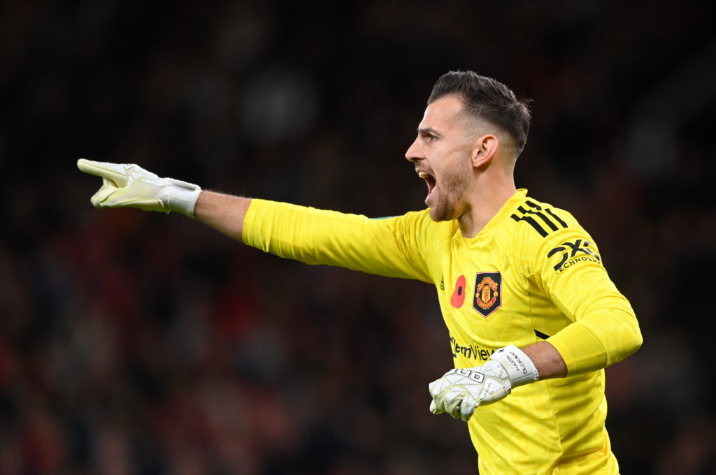 Martin Dubravka playing for Manchester United in the Carabao Cup.