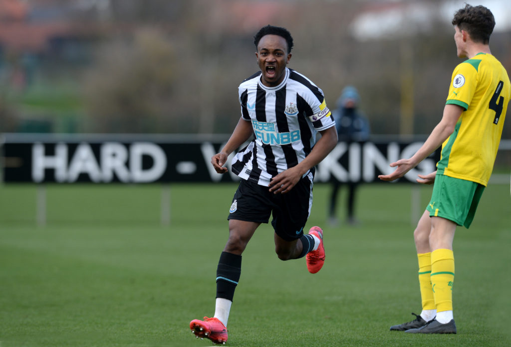 Amadou Diallo celebrates after scoring for Newcastle under-21s