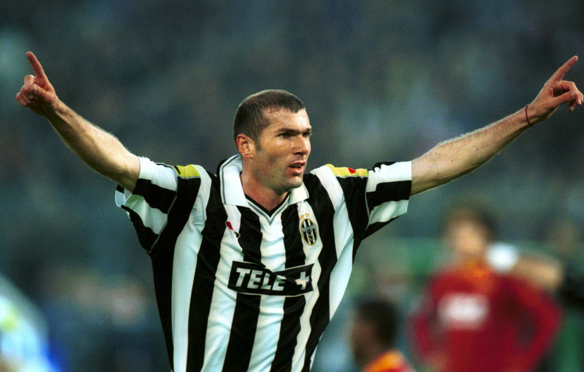 06 MAY 2001: Zinedine Zidane of Juventus celebrating after the goal during the SERIE A 29th Round League match between Juventus and Roma , playe...