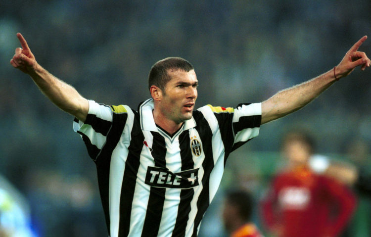 06 MAY 2001:   Zinedine Zidane of Juventus celebrating after the goal  during the SERIE A 29th Round League match between Juventus and Roma , playe...