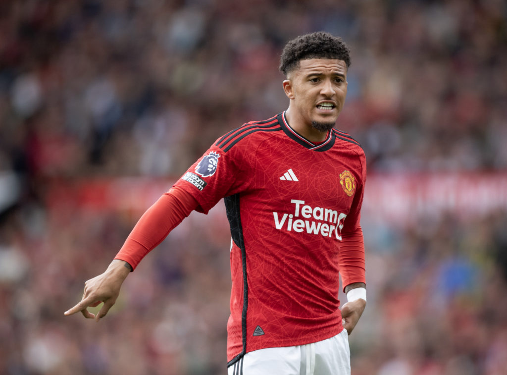 Jadon Sancho looks on during a game between Manchester United and Nottingham Forest