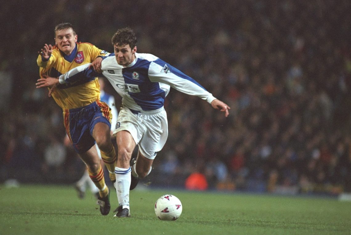 28 Dec 1997: Chris Sutton of Blackburn Rovers in action during the FA Carling Premiership match against Crystal Palace at Ewood Park in Blackburn,...