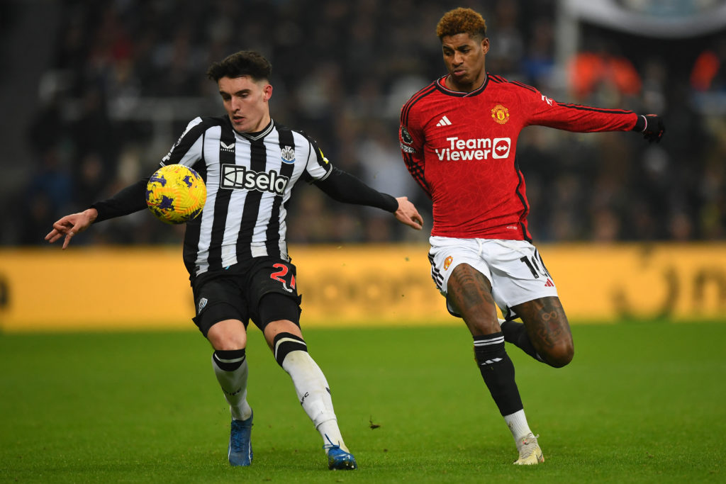 Marcus Rashford in action for Manchester United against Newcastle United.