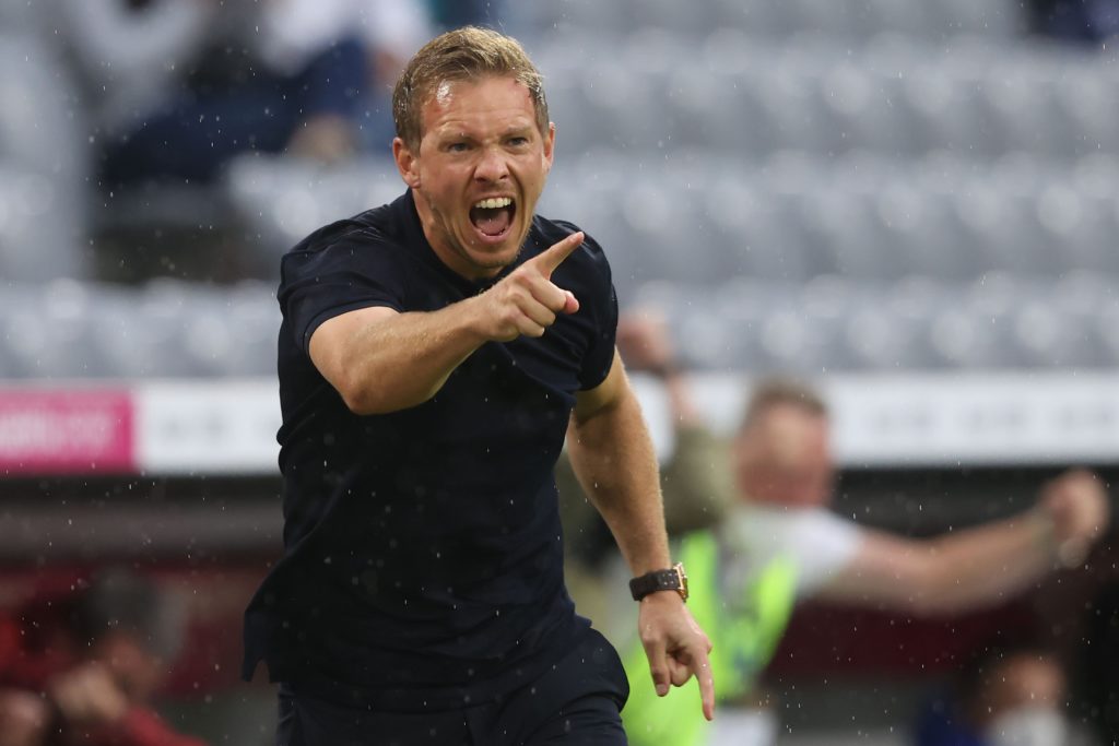 Julian Nagelsmann celebates after a goal between Bayern Munich and FC Koln.