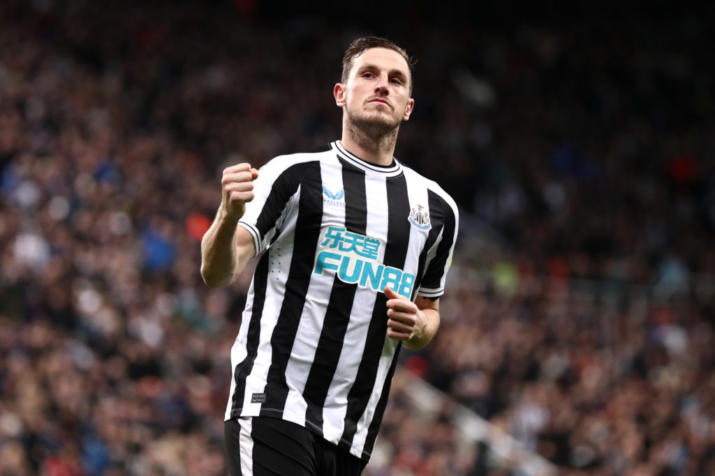 Chris Wood celebrates scoring for Newcastle against Crystal Palace.