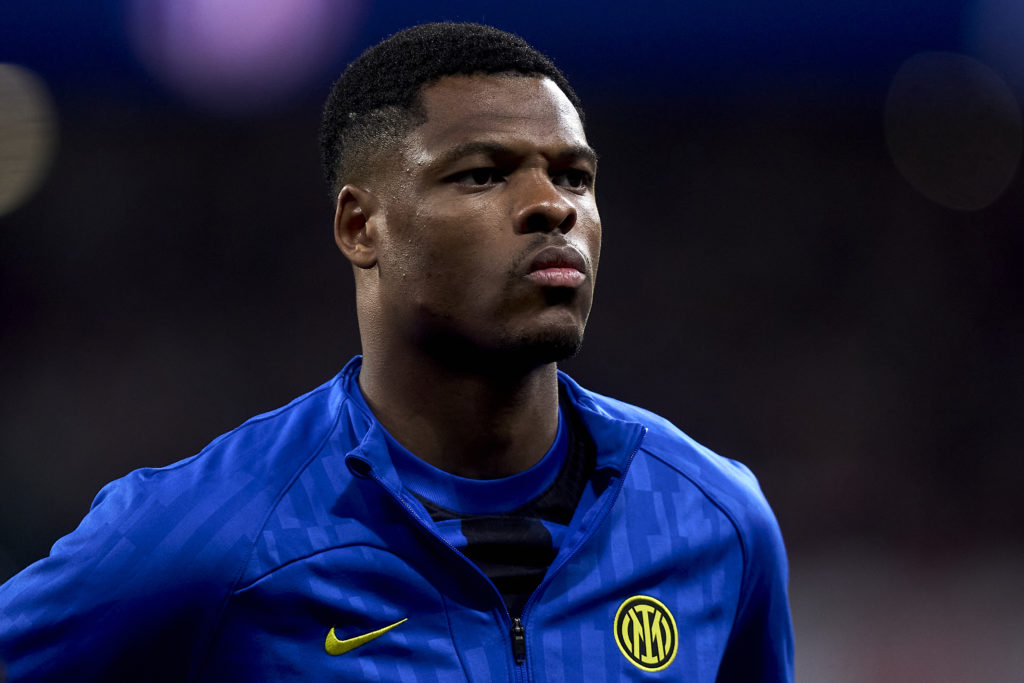 Denzel Dumfries ahead of a Champions League game between Inter Milan and Atletico Madrid