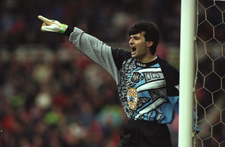 11 Feb 1996:  Newcastle United goalkeeper Pavel Srnicek directs his team mates during an FA Carling Premiership match against Middlesbrough at the ...