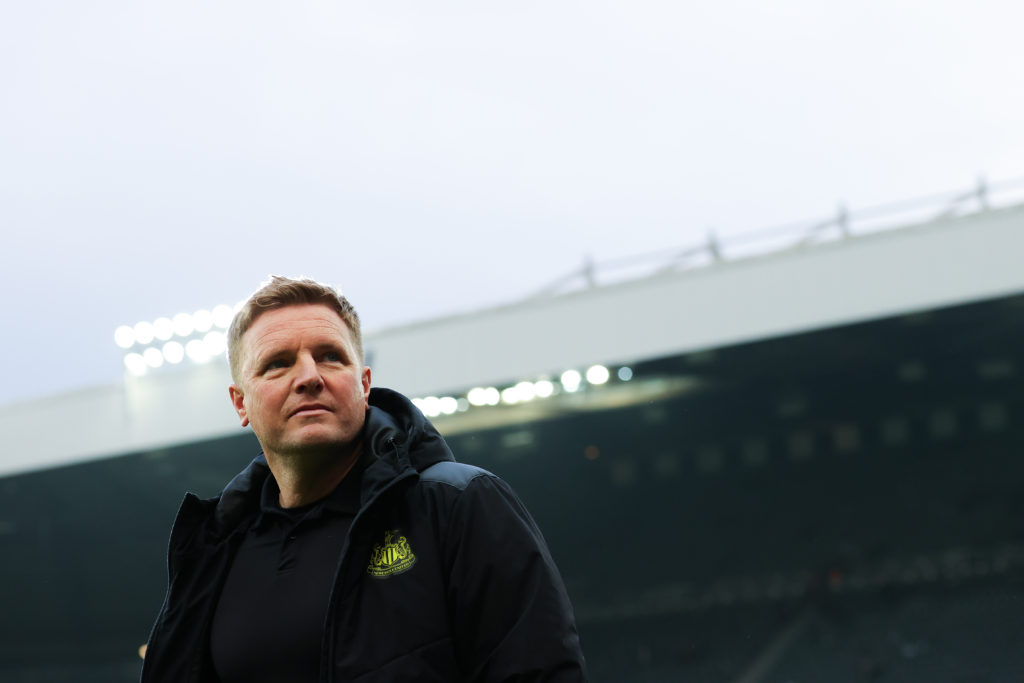 Eddie Howe looks on before a Premier League game between Newcastle United and Everton.