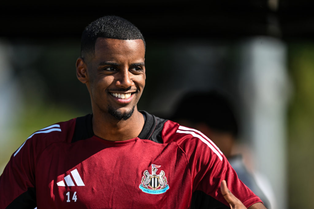 Alexander Isak seen in pre-season training for Newcastle United in 2024.