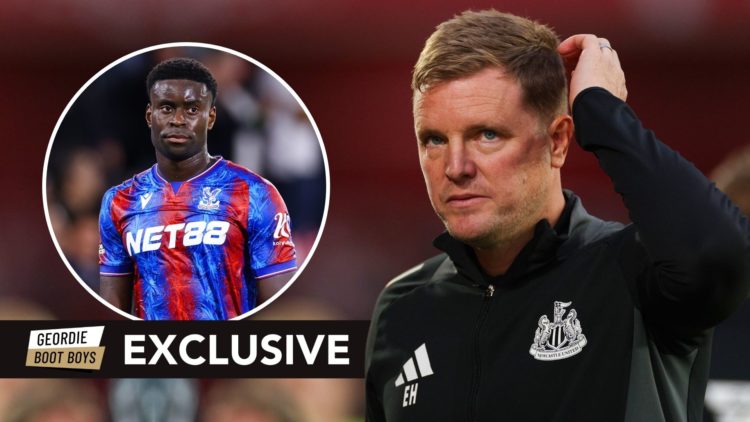 Eddie Howe the head coach / manager of Newcastle United during the Carabao Cup Second Round match. Inset, Marc Guehi.