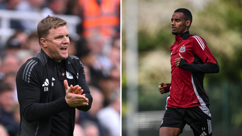 Split image of Eddie Howe (L) and Alexander Isak (R)