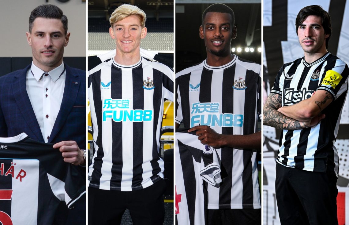 Collage of Fabian Schar, Anthony Gordon, Alexander Isak and Sando Tonali.