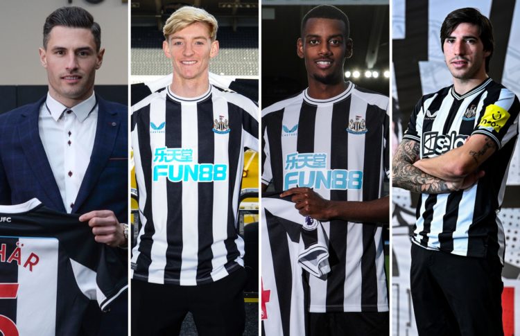 Collage of Fabian Schar, Anthony Gordon, Alexander Isak and Sando Tonali.