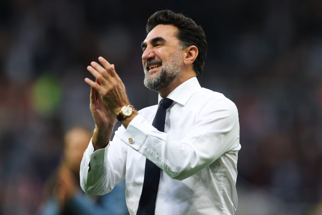 Newcastle United chairman Yasir Al-Rumayyan applauds the fans after a Premier League game between Newcastle United and Leicester City.