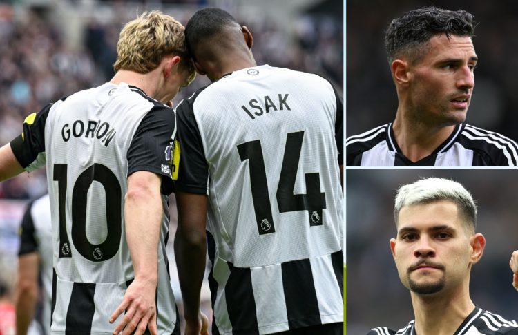 Collage of Alexander Isak and Anthony Gordon, Fabian Schar and Bruno Guimaraes