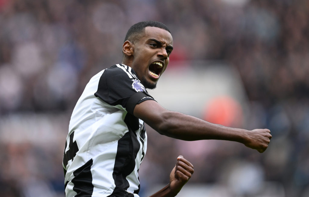 Alexander Isak celebrates scoring a goal against Arsenal.