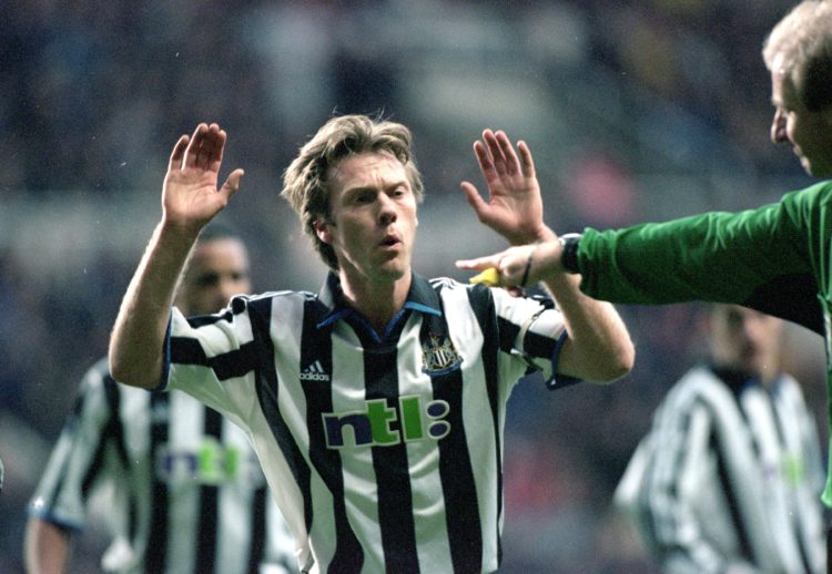 30 Dec 2000:  Warren Barton of Newcastle United appeals during the FA Carling Premiership match against Manchester United played at St James Park, ...