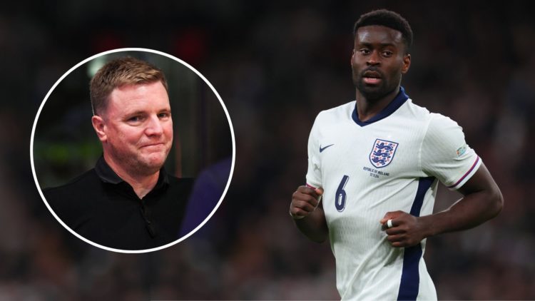 Marc Guehi. Inset, Eddie Howe.