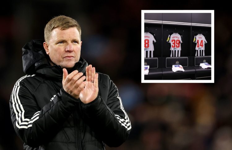 Collage of Eddie Howe and Newcastle shirts.