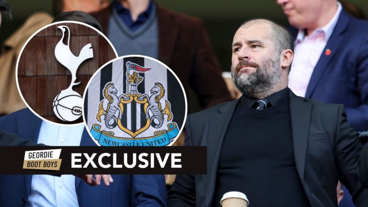 Paul Mitchell with insets of a Tottenham and a Newcastle badge