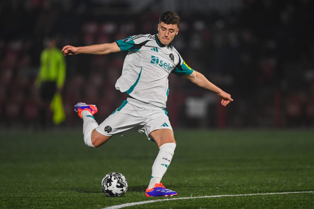 James Huntley with the ball during Tamworth vs Newcastle United under-21s.