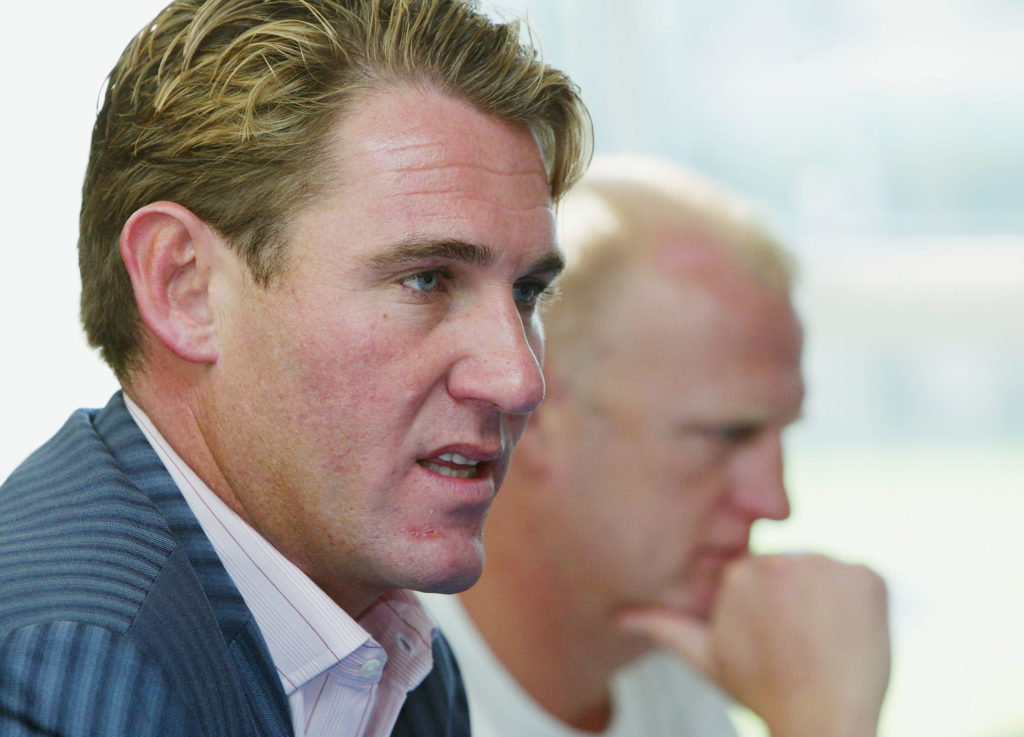 Simon Jordan speaking at a Crystal Palace press conference in 2005.