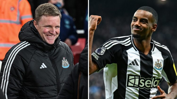 Split image of Eddie Howe and Alexander Isak.