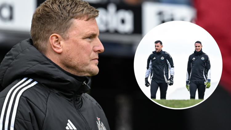 Newcastle United Head Coach Eddie Howe looks on during the Emirates FA Cup Fifth Round match. Goalkeepers seen L-R Martin Dúbravka and Odysseas Vla...