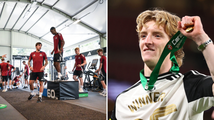 Anthony Gordon celebrates Carabao Cup/Newcastle United's gym facilities