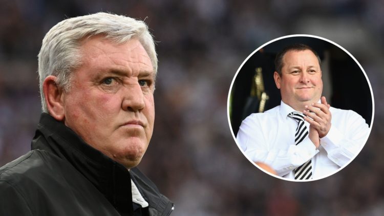 Steve Bruce looks on prior to the Premier League match between Newcastle United and Tottenham. Inset, Mike Ashley applauds prior to the Barclays Pr...