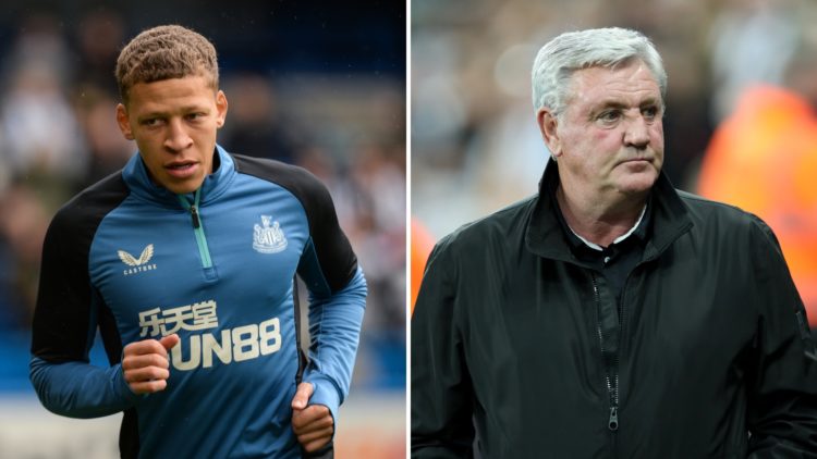 Split image of Dwight Gayle and Steve Bruce during their time at Newcastle United.