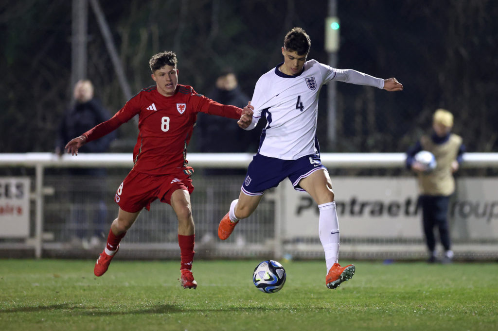 Lewis Miley in action for England U21s.