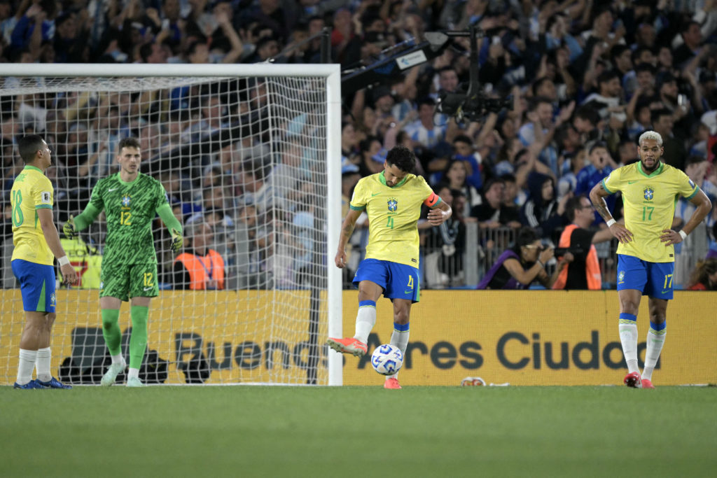 Brazil players looking frustrated.