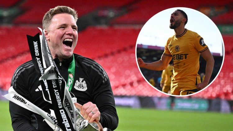 Eddie Howe, the manager of Newcastle United F.C. celebrates with the trophy after wining the Carabao Cup Final between Liverpool and Newcastle Unit...