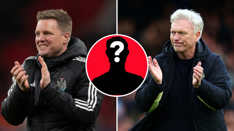Split of Newcastle United manager Eddie Howe celebrates after the Carabao Cup Final between Liverpool and Newcastle United at Wembley Stadium on Ma...