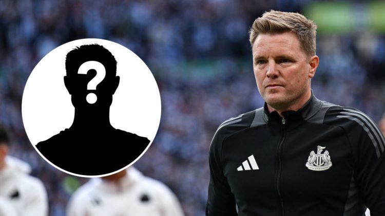 Newcastle United Head Coach Eddie Howe during the Carabao Cup Final between Liverpool and Newcastle United at Wembley Stadium. Inset, a mystery pla...