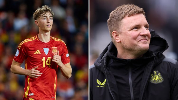 A split image of Dean Huijsen on the left and Eddie Howe on the right.