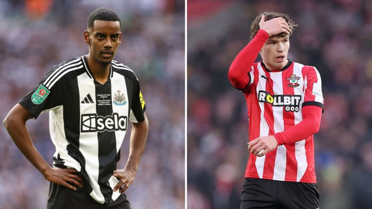Split image of Alexander Isak of Newcastle United during the Carabao Cup Final and Tyler Dibling of Southampton