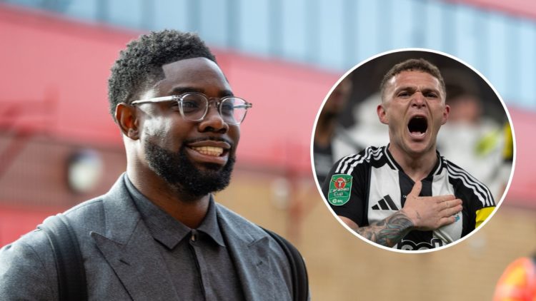 Micah Richards arrives prior to the Premier League match between Manchester United and Manchester City. Inset, Kieran Trippier of Newcastle United ...