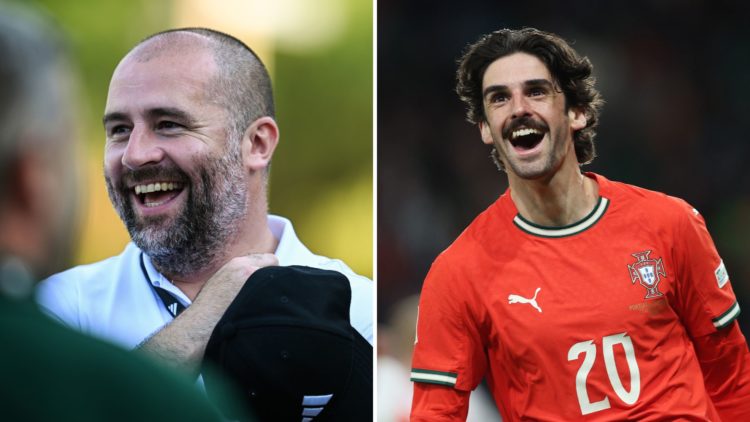 Split images of Newcastle United Sporting Director Paul Mitchell during the Newcastle United Pre Season Training Camp, Francisco Trincao of Portuga...