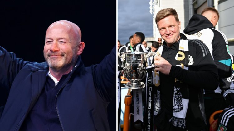 Split image of Former Newcastle United player Alan Shearer and Newcastle United Head Coach Eddie Howe