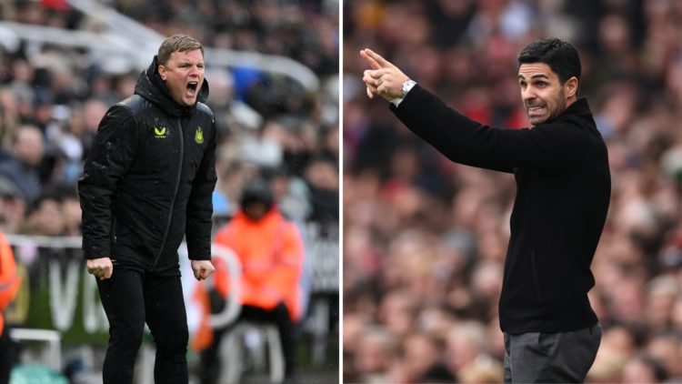 Split image featuring a split of Eddie Howe (left) and Mikel Arteta (right).