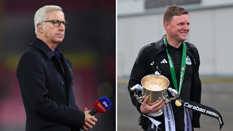 Split Image Alan Pardew doing pundit work for Sky Sports TV(left) Newcastle United Head Coach Eddie Howe travels back to Newcastle upon Tyne with t...