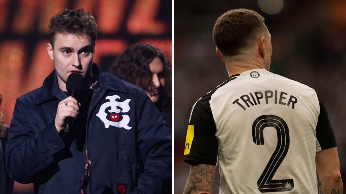 Split image of Sam Fender (left) and the back of Kieran Trippier (right).