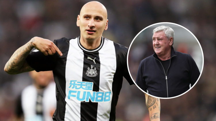 Jonjo Shelvey of Newcastle United celebrates after scoring his team's third goal during the Premier League match between West Ham United and Newcas...