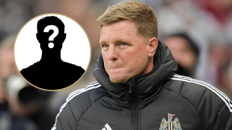 Newcastle United's Manager Eddie Howe is present during the Premier League match between Newcastle United and Brentford. Inset, a mystery player.