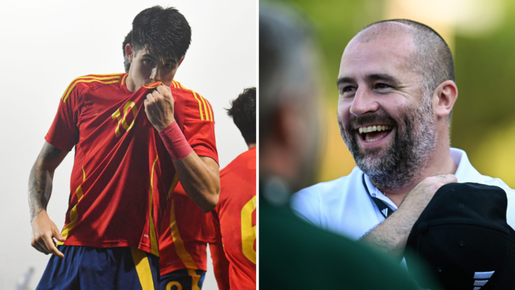 Split image of Spain winger Antonio Cordero and Newcastle sporting director Paul Mitchell.